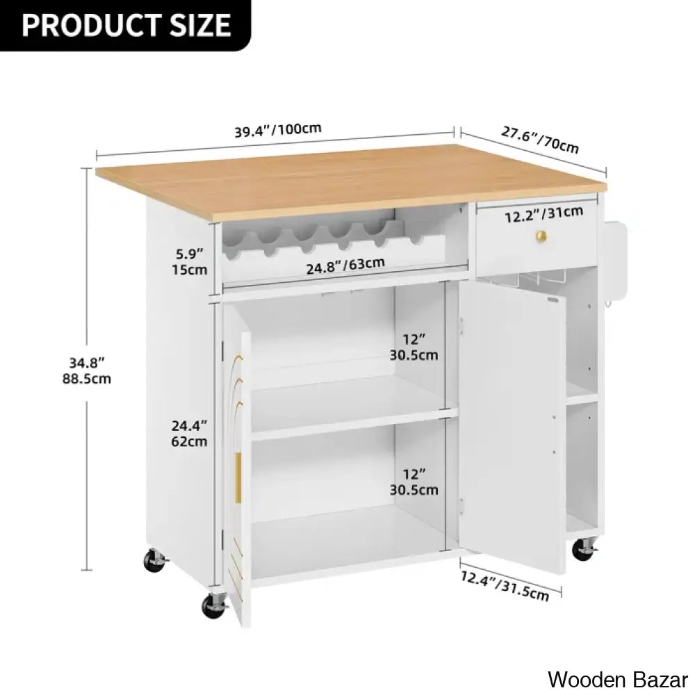 Priscila Wood Kitchen Cart Trolley Cart Cabinet Kitchen Island With Storage