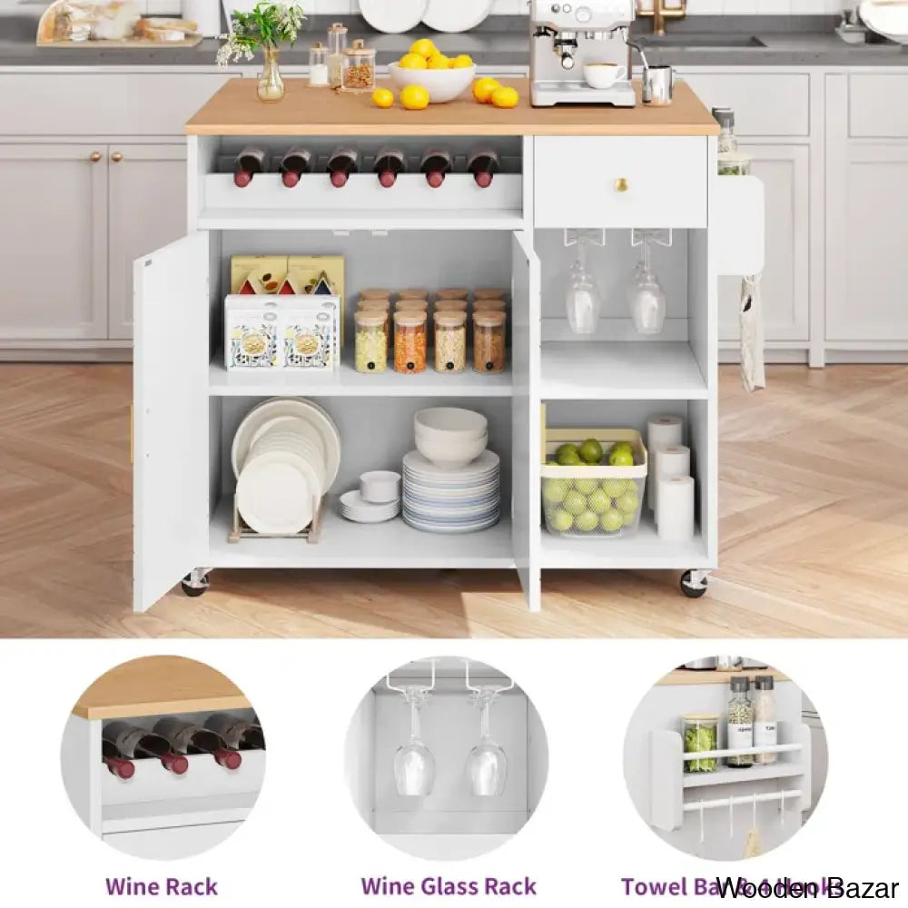 Priscila Wood Kitchen Cart Trolley Cart Cabinet Kitchen Island With Storage