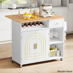 Priscila Wood Kitchen Cart Trolley Cart Cabinet Kitchen Island With Storage