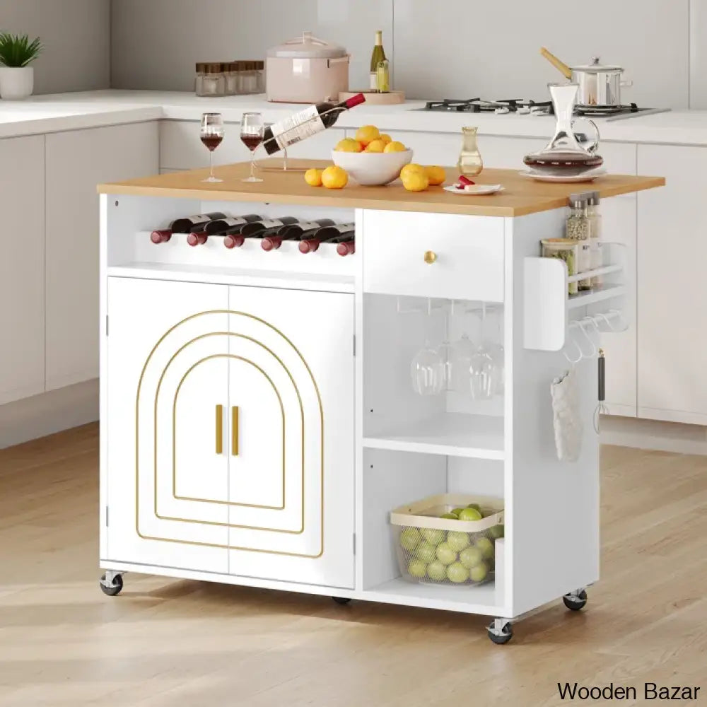 Priscila Wood Kitchen Cart Trolley Cart Cabinet Kitchen Island With Storage