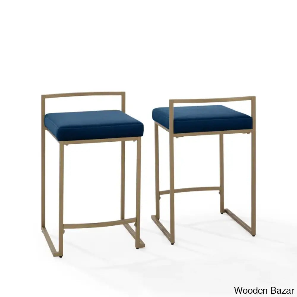 Progresoz Upholstered Counter And Bar Stool With Metal Frame (Set Of 2) Navy / Bar (30.13’’