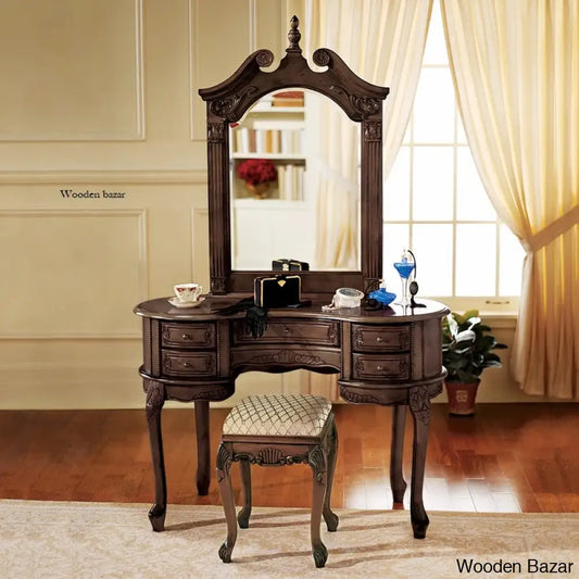 Queen Anne Vanity Dressing Table With Mirror And Stool Set