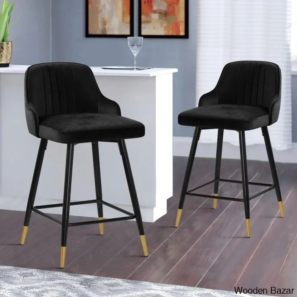 Quii Swivel Velvet Upholstered Counter & Bar Stool (Set Of 2)