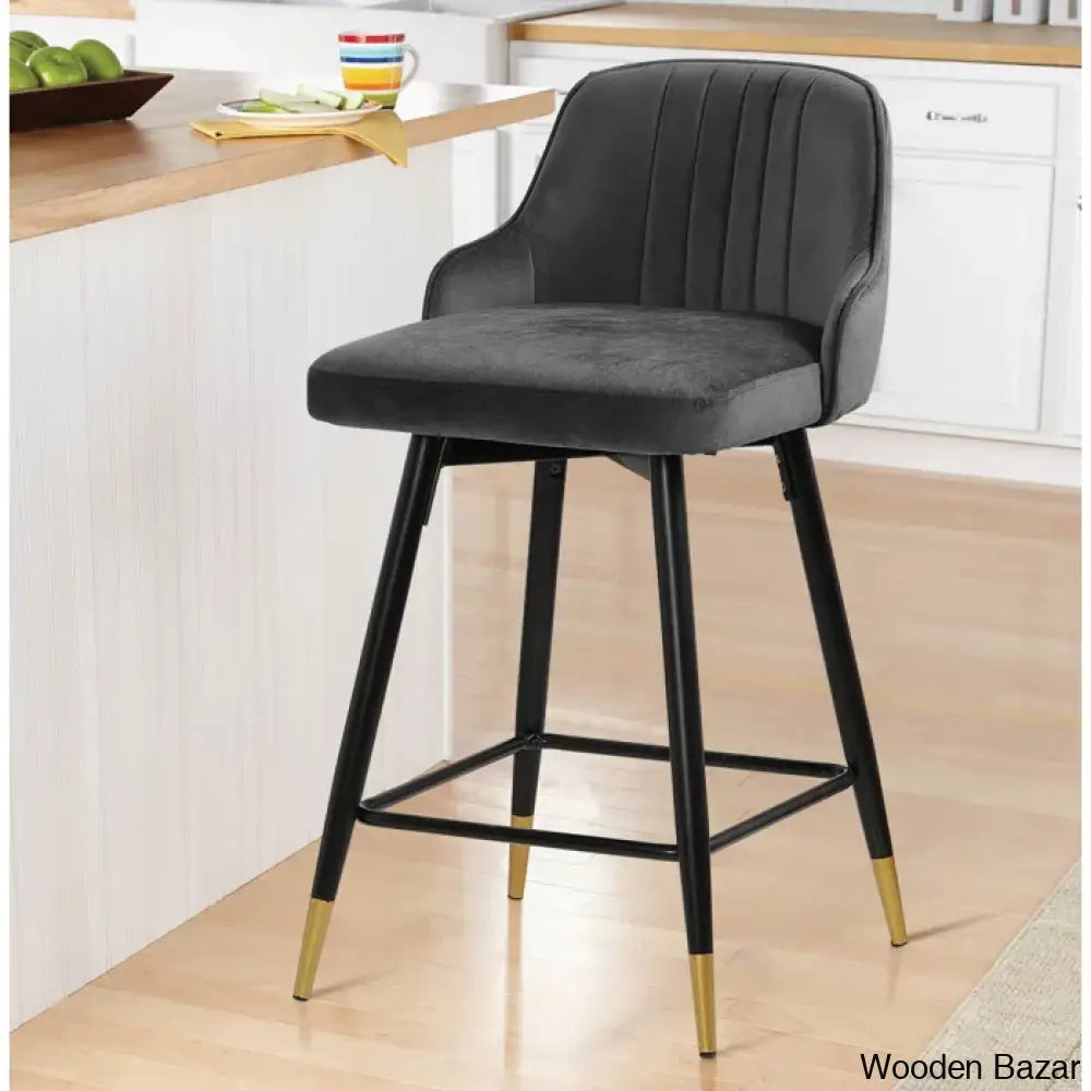 Quii Swivel Velvet Upholstered Counter & Bar Stool (Set Of 2)