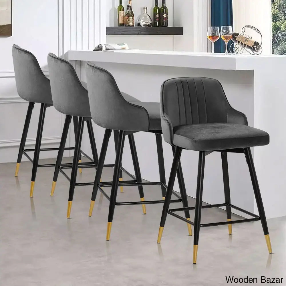 Quiin Swivel Velvet Upholstered Counter & Bar Stool (Set Of 4) Gray / (29’’ Seat Height)