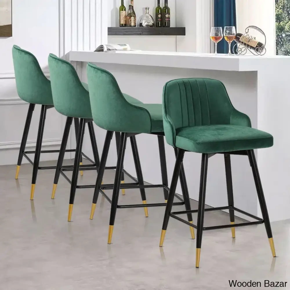 Quiin Swivel Velvet Upholstered Counter & Bar Stool (Set Of 4) Green / (29’’ Seat Height)