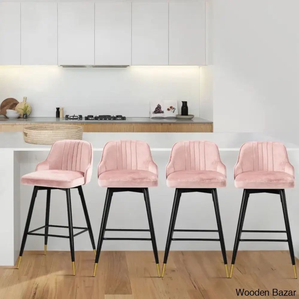 Quiin Swivel Velvet Upholstered Counter & Bar Stool (Set Of 4) Pink / (29’’ Seat Height)