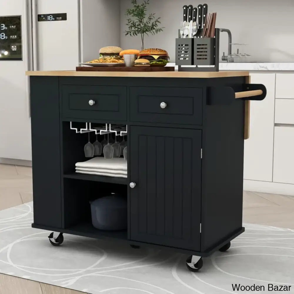 Raegina Kitchen Storage Island With Drop Leaf 5 Wheels And Wine Rack Trolley Cart Cabinet Kitchen