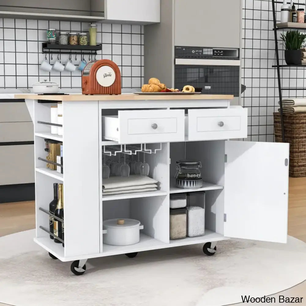 Raegina Kitchen Storage Island With Drop Leaf 5 Wheels And Wine Rack Trolley Cart Cabinet Kitchen