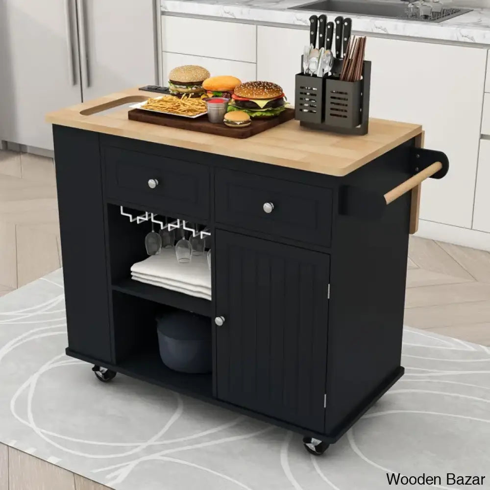 Raegina Kitchen Storage Island With Drop Leaf 5 Wheels And Wine Rack Trolley Cart Cabinet Kitchen