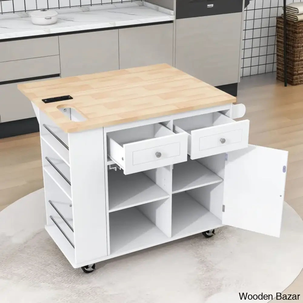 Raegina Kitchen Storage Island With Drop Leaf 5 Wheels And Wine Rack Trolley Cart Cabinet Kitchen