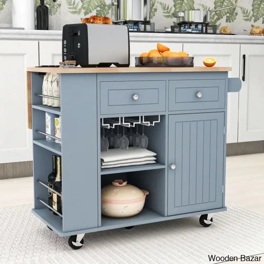 Raegina Kitchen Storage Island With Drop Leaf 5 Wheels And Wine Rack Trolley Cart Cabinet Kitchen