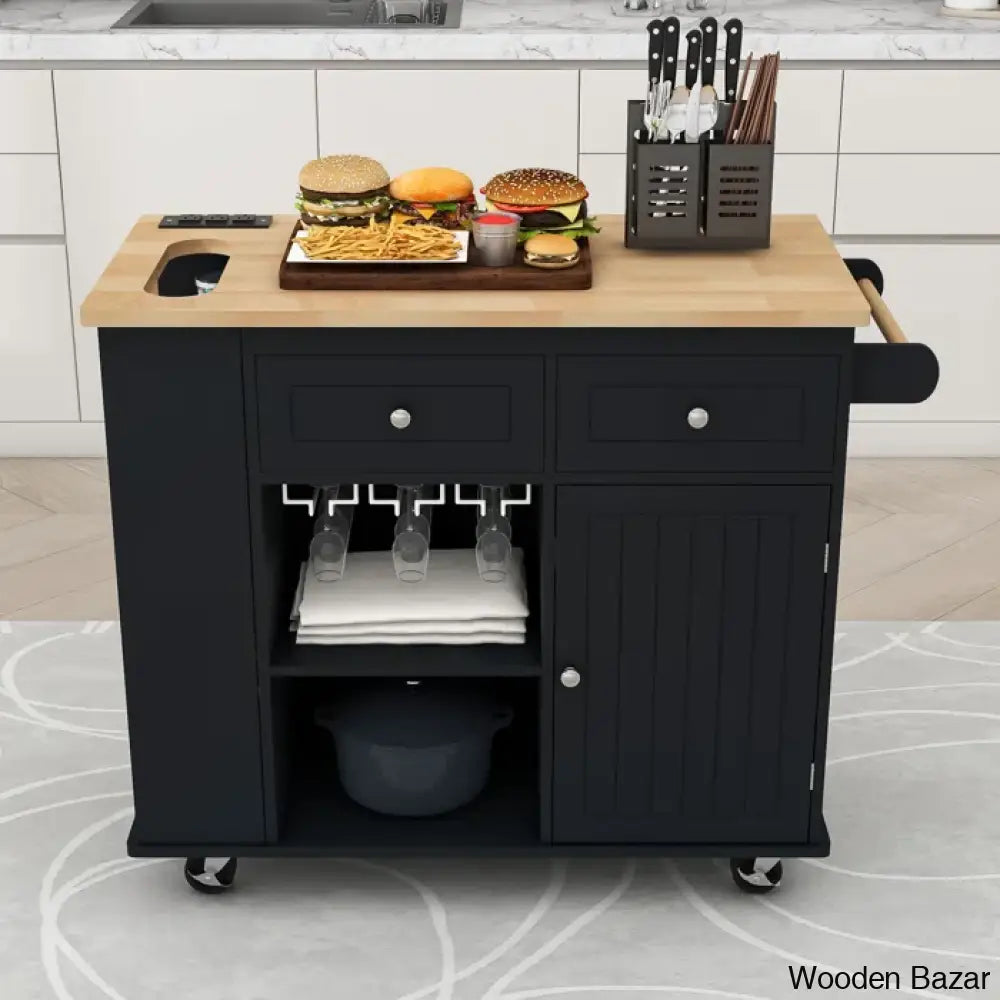 Raegina Kitchen Storage Island With Drop Leaf 5 Wheels And Wine Rack Trolley Cart Cabinet Kitchen