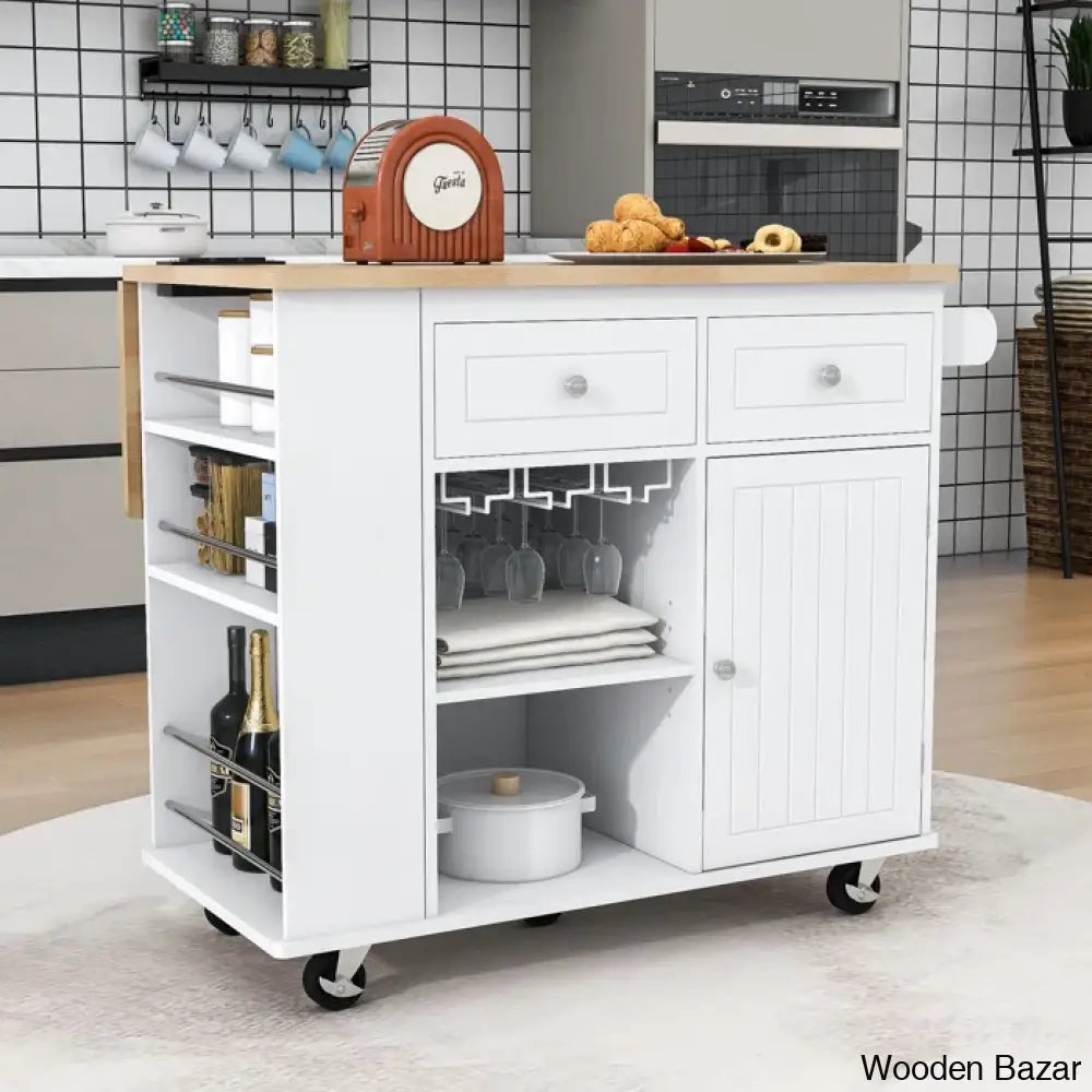 Raegina Kitchen Storage Island With Drop Leaf 5 Wheels And Wine Rack Trolley Cart Cabinet Kitchen