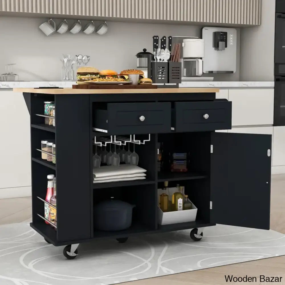 Raegina Kitchen Storage Island With Drop Leaf 5 Wheels And Wine Rack Trolley Cart Cabinet Kitchen