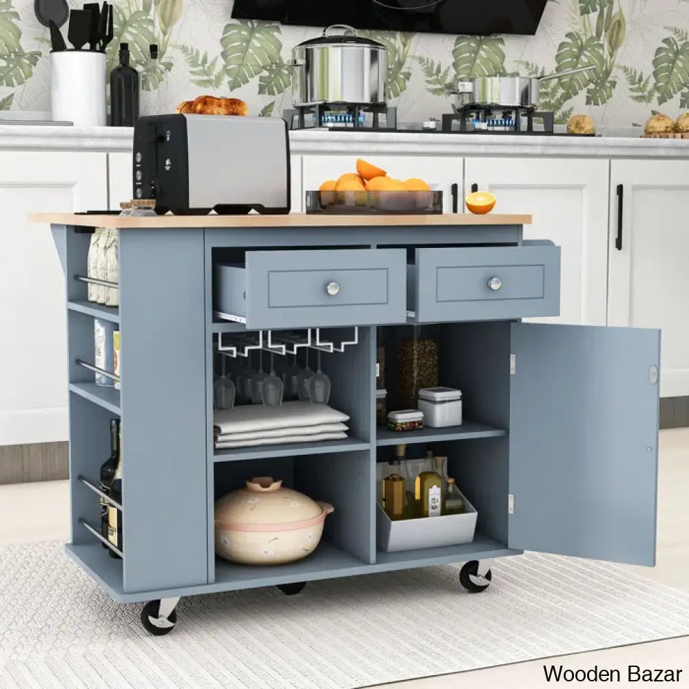 Raegina Kitchen Storage Island With Drop Leaf 5 Wheels And Wine Rack Trolley Cart Cabinet Kitchen