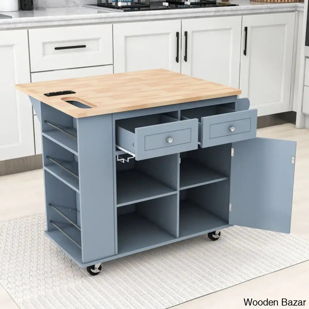 Raegina Kitchen Storage Island With Drop Leaf 5 Wheels And Wine Rack Trolley Cart Cabinet Kitchen