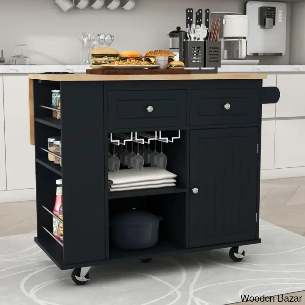 Raegina Kitchen Storage Island With Drop Leaf 5 Wheels And Wine Rack Trolley Cart Cabinet Kitchen