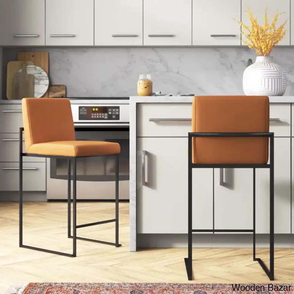 Rakowskiz Swivel Upholstered Counter And Bar Stool With Metal Frame (Set Of 2) Black / Camel Bar