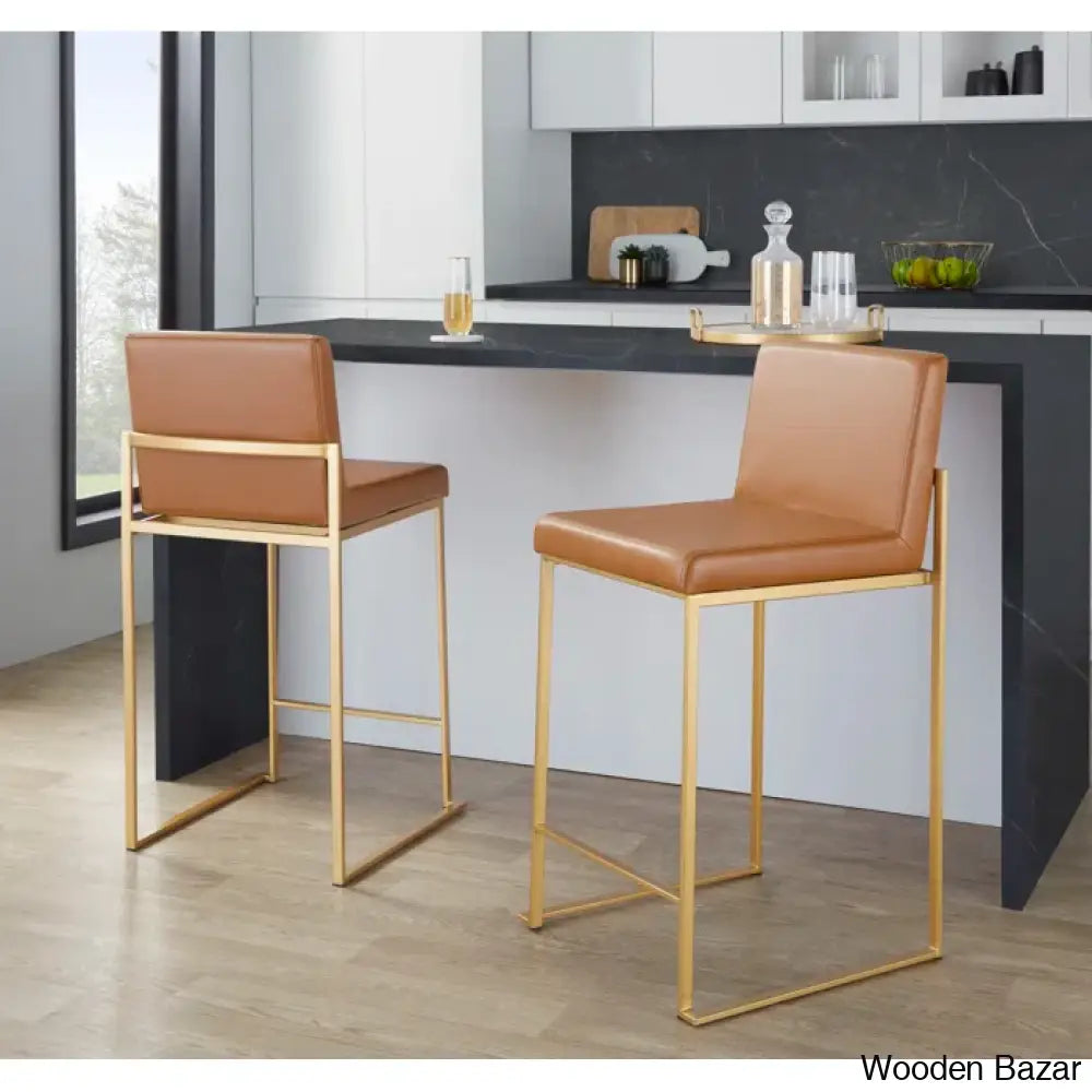 Rakowskiz Swivel Upholstered Counter And Bar Stool With Metal Frame (Set Of 2) Gold / Camel Bar