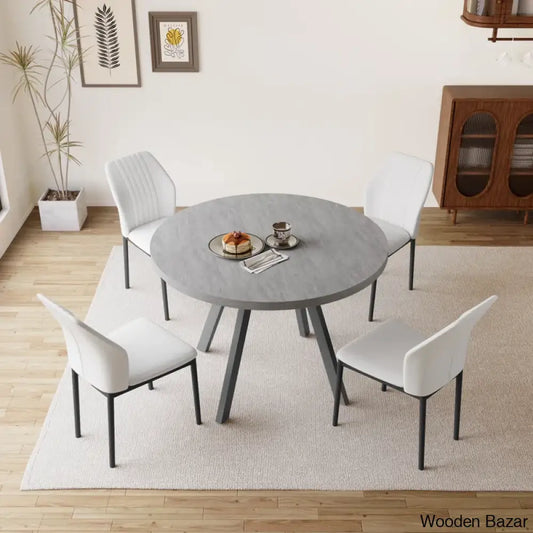 Ranjiosh 35.4’’ Round Dining Table Set | Sleek Modern Kitchen For 4People White