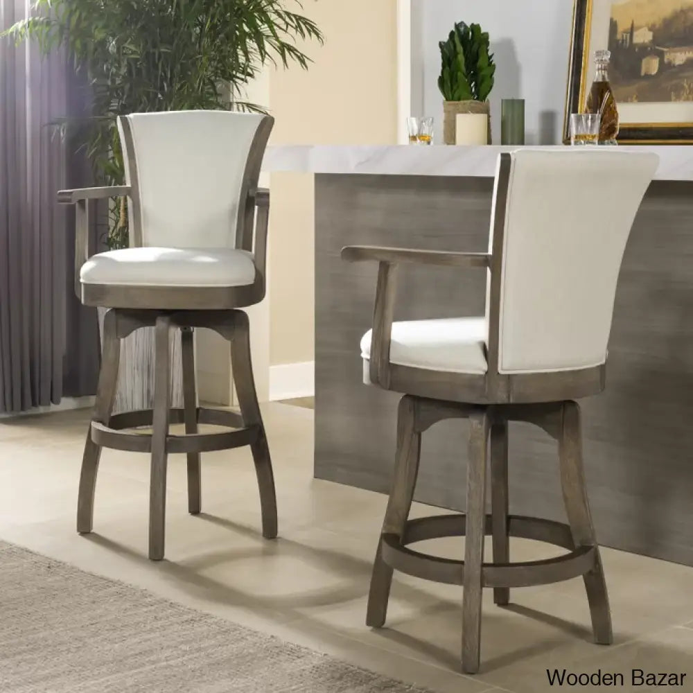 Ranksv Swivel Modern Counter & Bar Stool Set Of 2 - Wooden Bazar