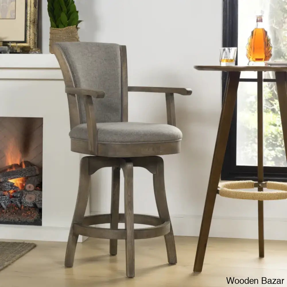 Ranksv Swivel Modern Counter & Bar Stool Set Of 2 - Wooden Bazar