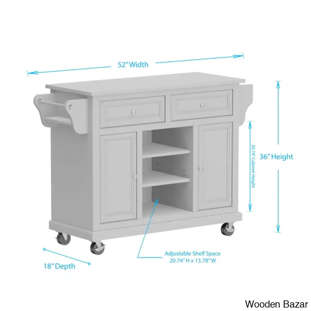 Raynham Wide Rolling Kitchen Island Trolley Cart Cabinet Kitchen Island With Storage