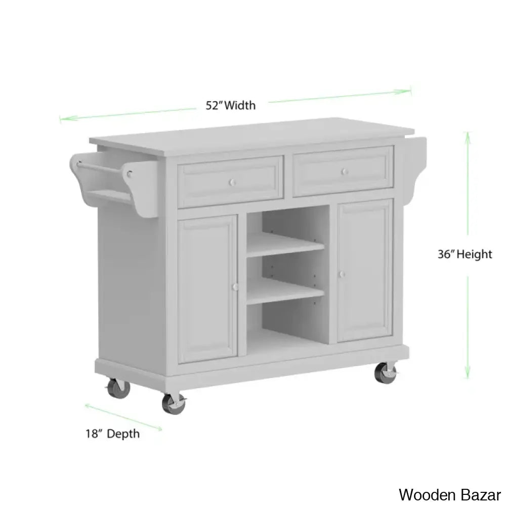 Raynham Wide Rolling Kitchen Island Trolley Cart Cabinet Kitchen Island With Storage