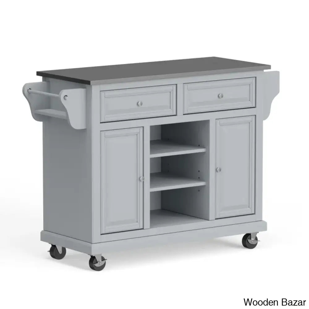 Raynham Wide Rolling Kitchen Island Trolley Cart Cabinet Kitchen Island With Storage