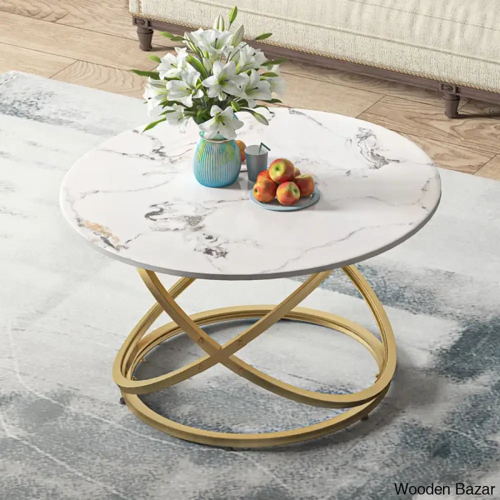 Reephamz Coffee And Center Table White Top/Gold Base