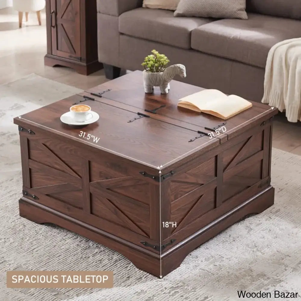 Remzos 31.5’’W Square Farmhouse Coffee And Center Table With Hinged Lift Top Wood Center With