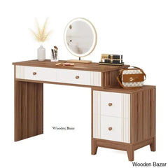 Renier Vanity Dressing Table With Lighted Mirror And Stool Dark Walnut