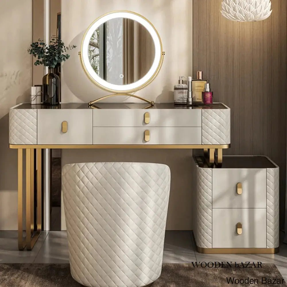 Renville Vanity Dressing Table With Mirror Light And Stool