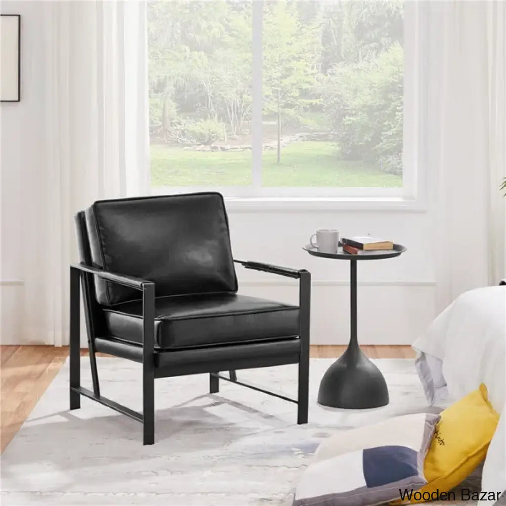 Living Room Black Faux Leather Armchair Black Modern Faux Leather