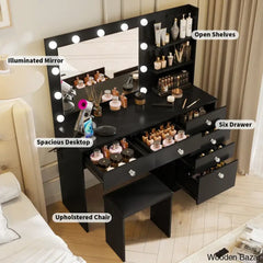 Reyhana 6 Drawers Vanity Dressing Table With Lighted Mirror And Stool Outlets
