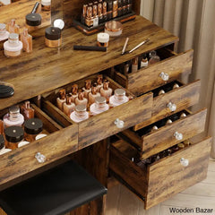 Reyhana 6 Drawers Vanity Dressing Table With Lighted Mirror And Stool Outlets