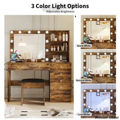 Reyhana 6 Drawers Vanity Dressing Table With Lighted Mirror And Stool Outlets