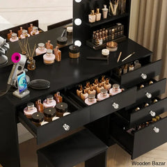 Reyhana 6 Drawers Vanity Dressing Table With Lighted Mirror And Stool Outlets