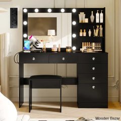 Reyhana 6 Drawers Vanity Dressing Table With Lighted Mirror And Stool Outlets