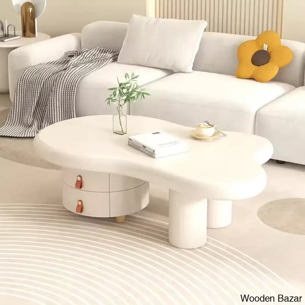 Rhuarani Modern White Abstract Coffee And Center Table With Storage Drawers