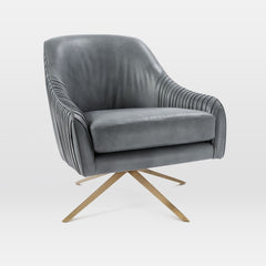Liviaan Leather Swivel Chair - Wooden Bazar