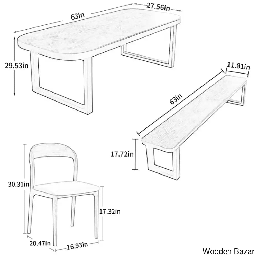 Rob 6 Seater Modern Solid Wood Double Pedestal Dining Set