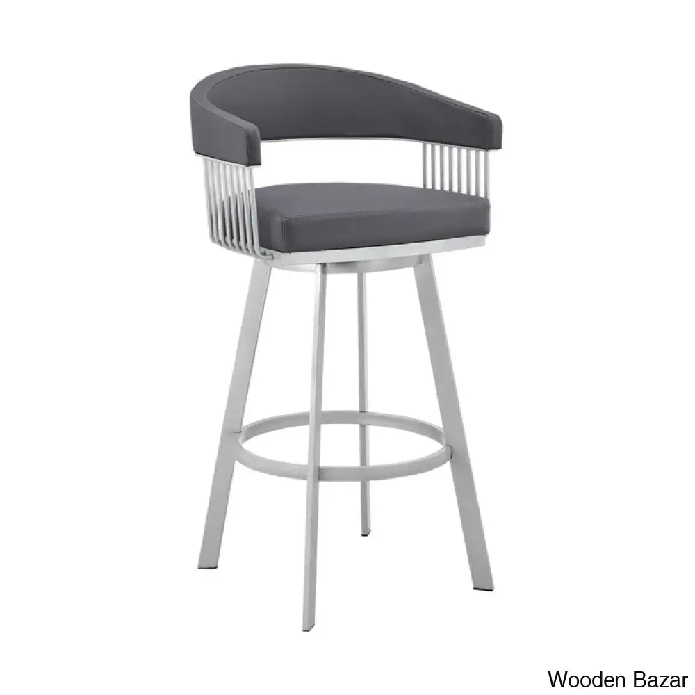 Robinetto Swivel Counter And Bar Height Stool With Arms Footrest In Faux Leather Metal