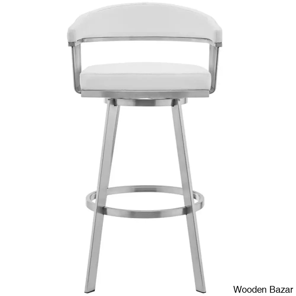 Robinetto Swivel Counter And Bar Height Stool With Arms Footrest In Faux Leather Metal