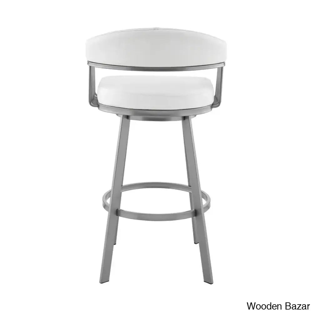 Robinetto Swivel Counter And Bar Height Stool With Arms Footrest In Faux Leather Metal