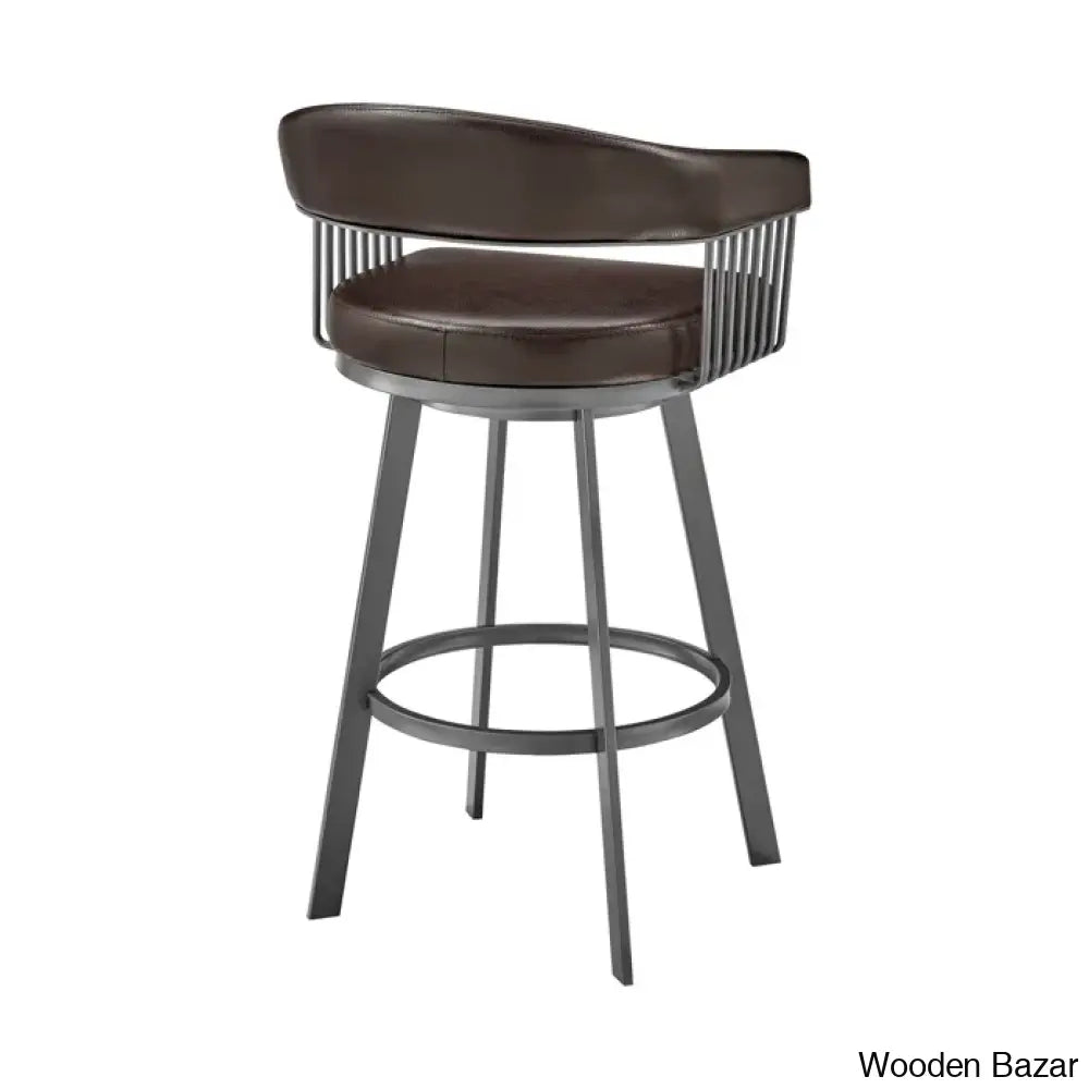 Robinetto Swivel Counter And Bar Height Stool With Arms Footrest In Faux Leather Metal