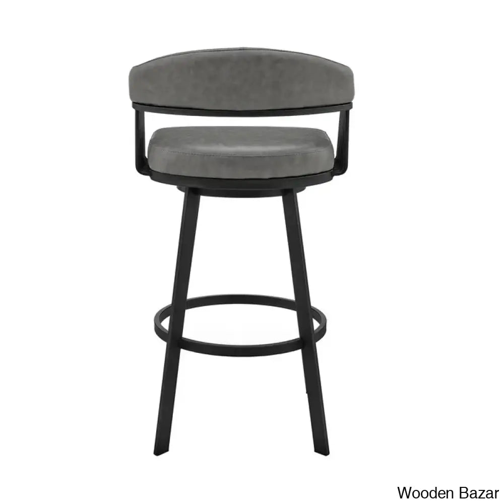 Robinetto Swivel Counter And Bar Height Stool With Arms Footrest In Faux Leather Metal