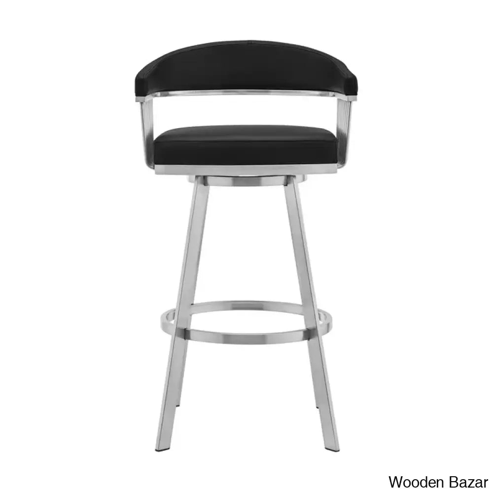 Robinetto Swivel Counter And Bar Height Stool With Arms Footrest In Faux Leather Metal