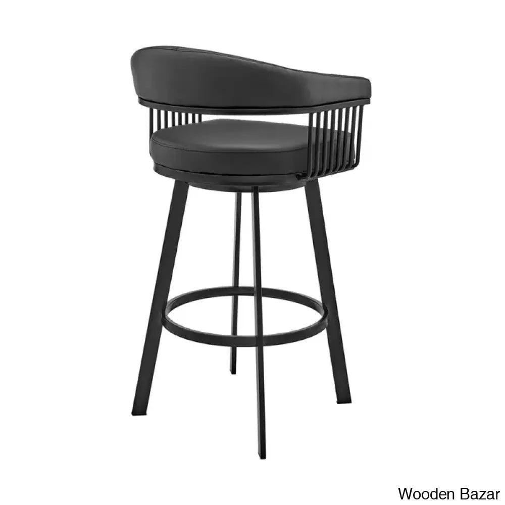 Robinetto Swivel Counter And Bar Height Stool With Arms Footrest In Faux Leather Metal